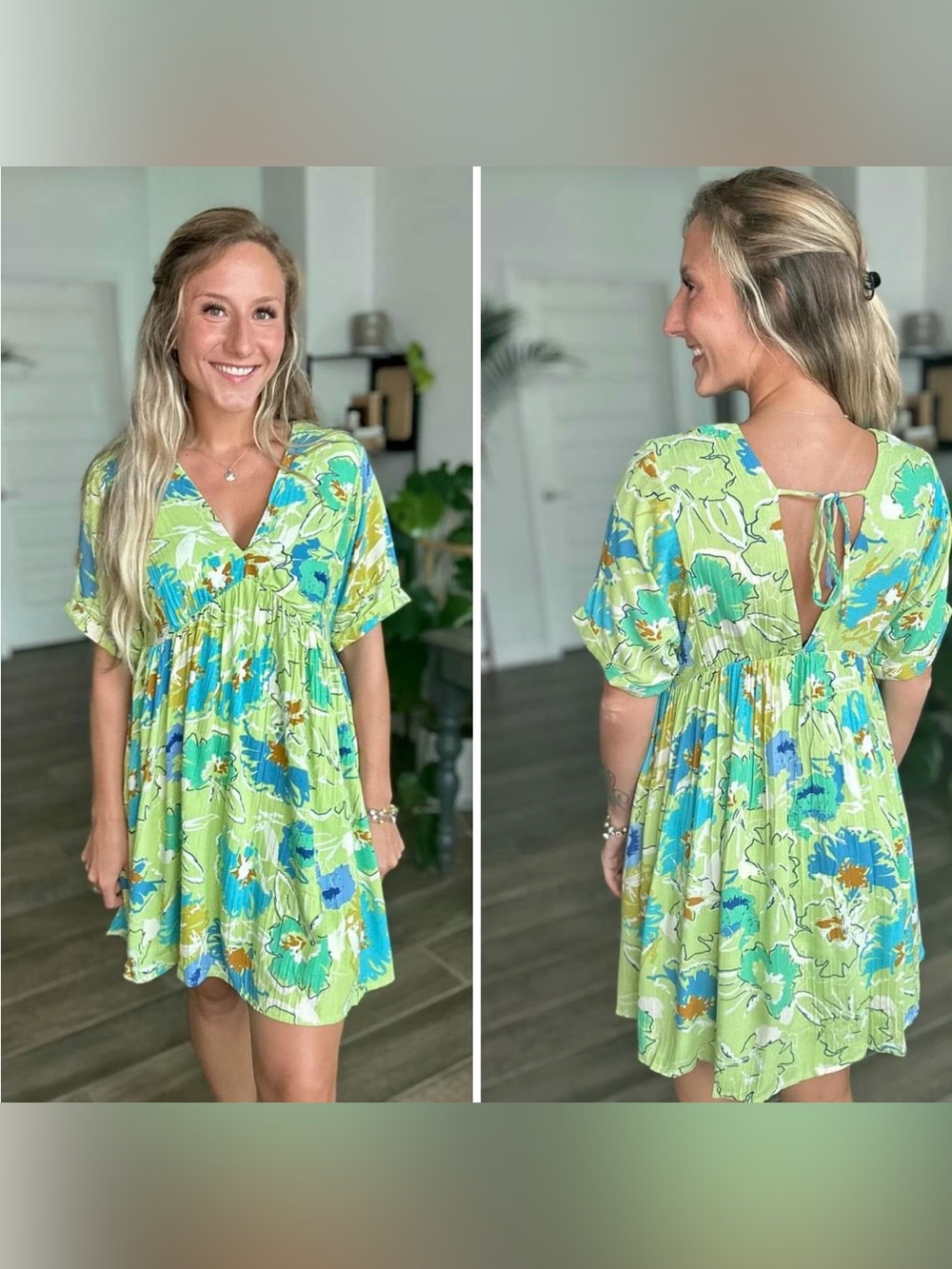En Crème Key Lime Mini V-Neck Green Dress Size S